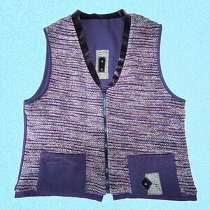K.D Spring Womens Zip Front V-Neck Textured Reversible Vest Small Purple Pockets